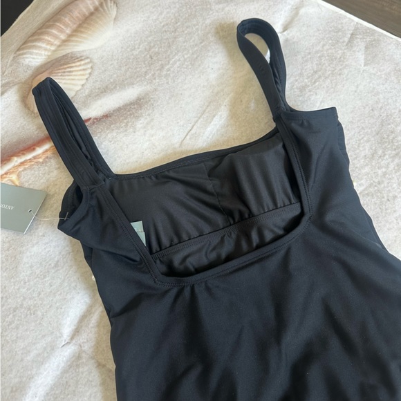 NWT Antonio Melani Solid Pearl Embellished Square Neck Low Back 1 Piece Swimsuit - Picture 8 of 11